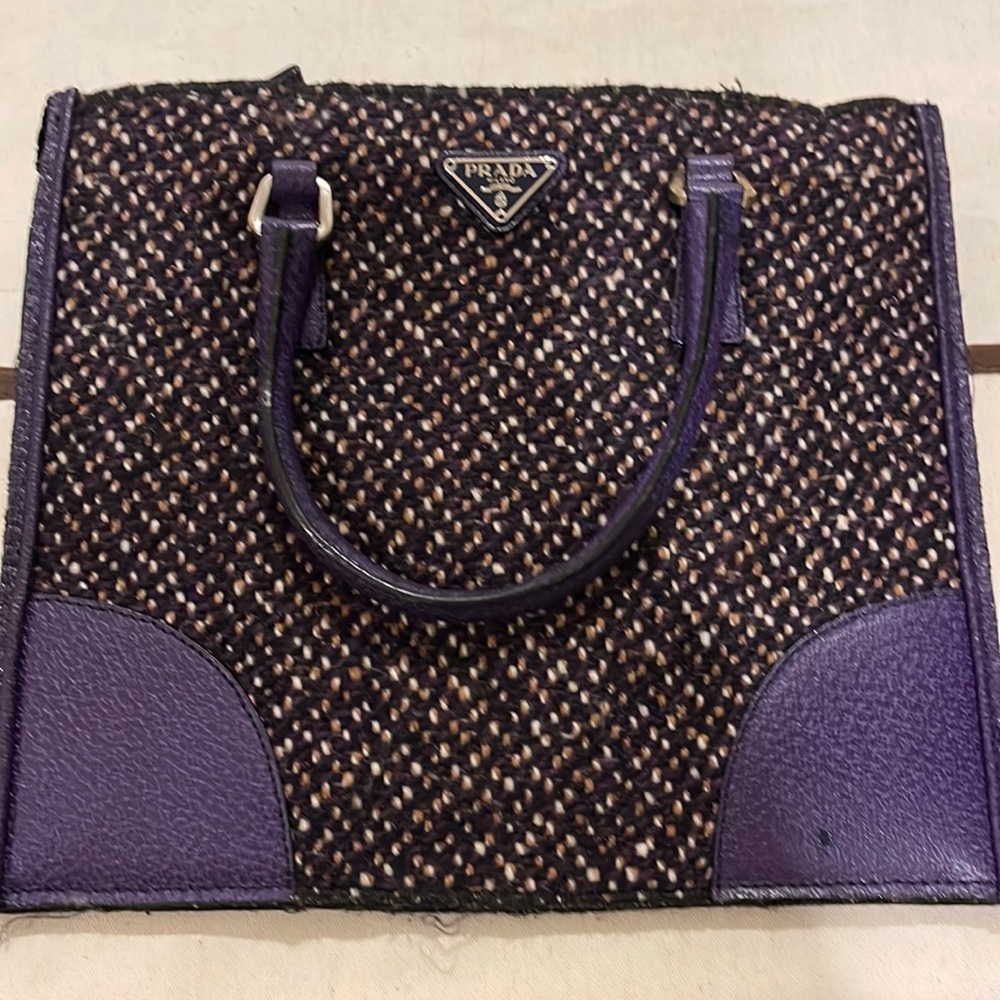 Prada Gray Tweed Tote Bag Grey Purple: VINTAGE